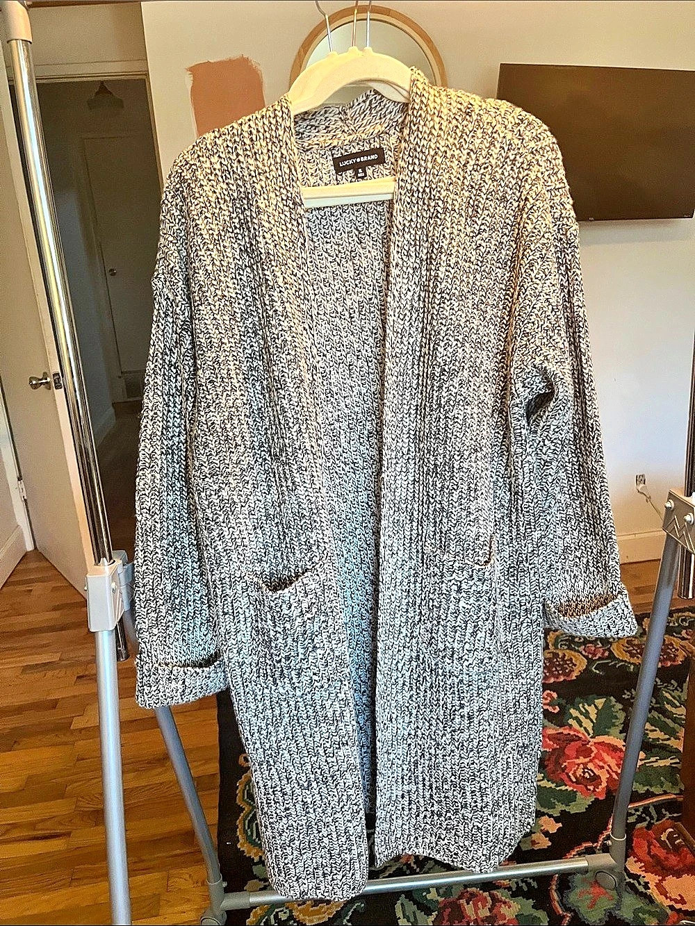 Lucky Brand Sweater Long Cardigan Marled 40Gray & White